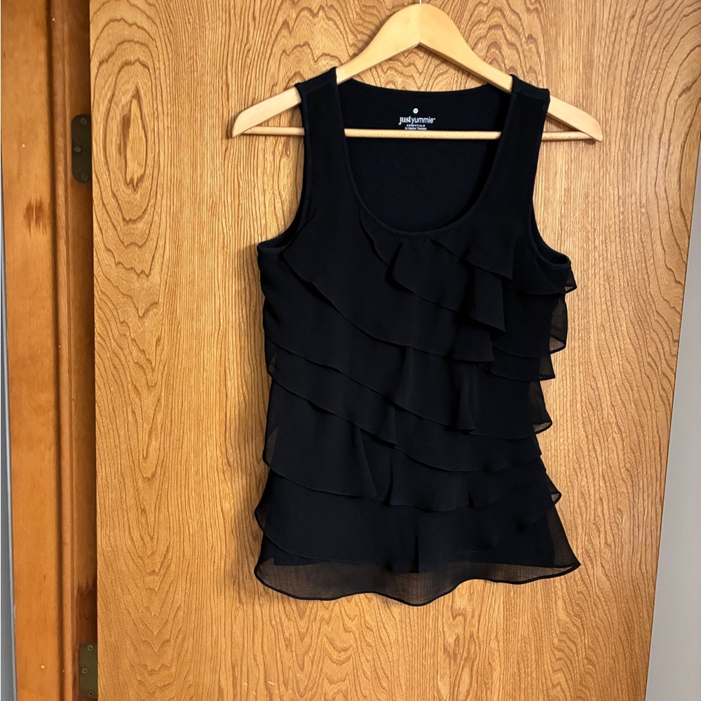 🖤 Yummie by Heather Thomson Black Ruffled Sleeveless Tank Top